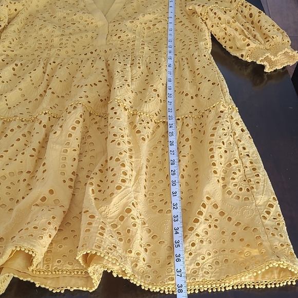 Chico's Mustard Eyelet Midi Dress Size 12 - Picture 11 of 11